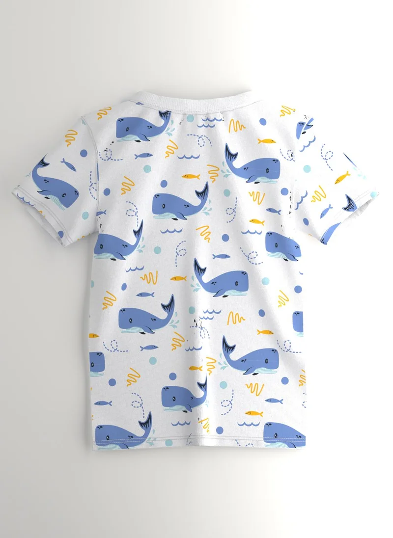Nautinati White Boys' Cotton Whale Printed Pack of 3 T-shirts for Men | Best Price UAE